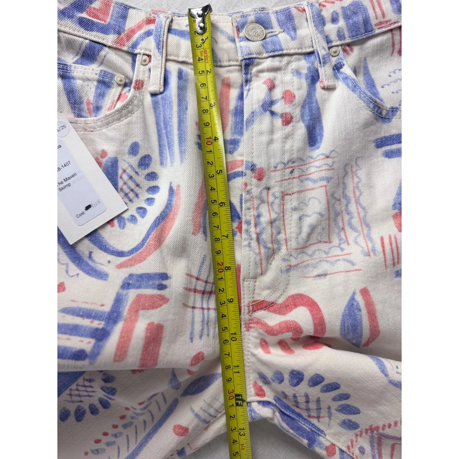 MOTHER The Maven Skimp Jeans Cream Multi Print Wide Leg Cropped Women's Size‎ 27 Blue - Image 9