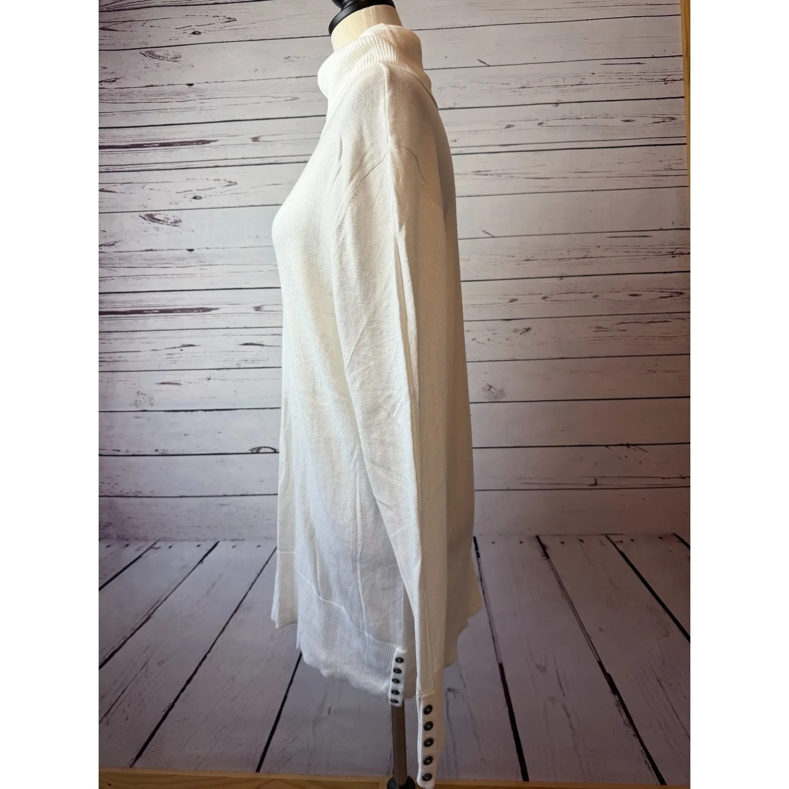 DG2 Diane Gilman Plus size 1X Sweater Pullover White Turtleneck Knit Button NWOT - Image 7