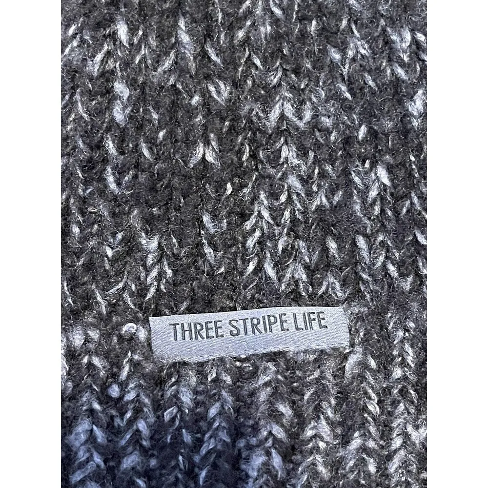 Adidas Womens Three Stripe Life Hat Winter Beanie Heathered Black Gray One Size - Image 3