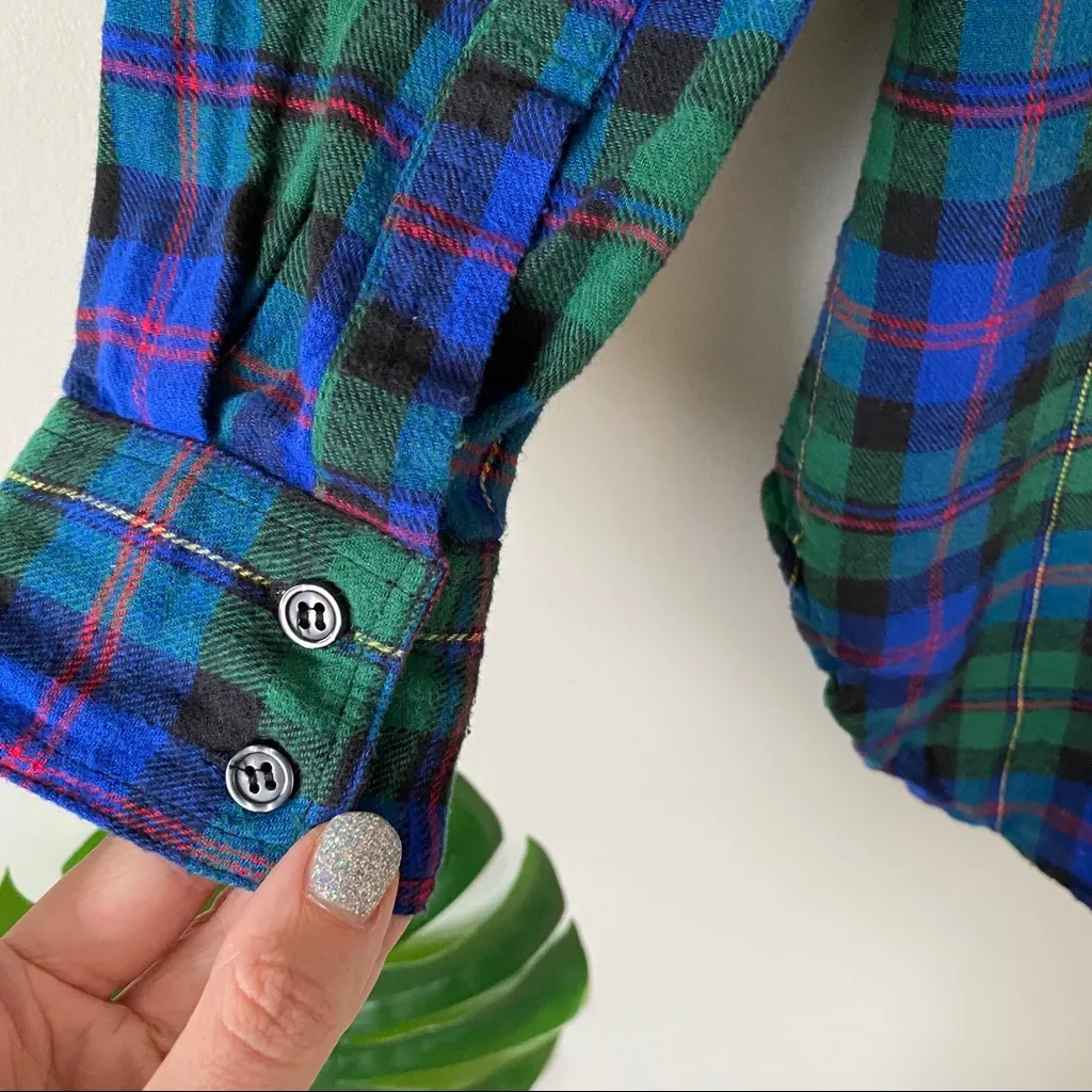 Derek Heart Plaid Flannel Button Down Shirt Blue & Green Size Medium - Image 6