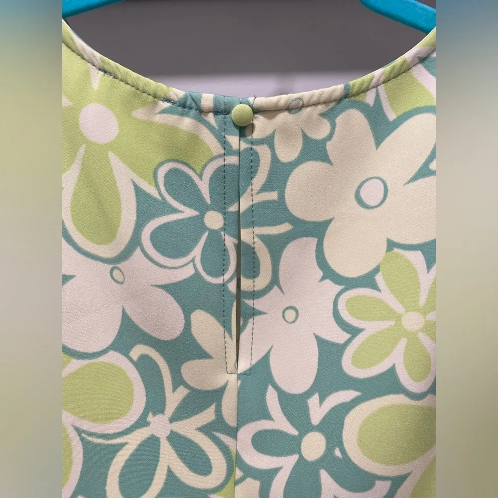 Retro 60s Mod Neon Green Floral Print Mini Dress - XS - Image 8