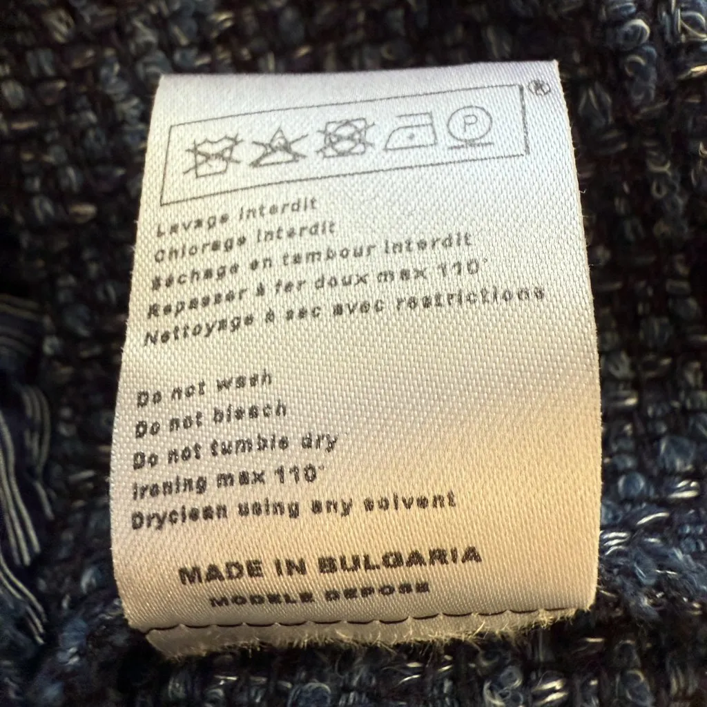 Maje Latino Fringed Sweater Pullover Womens 2 Medium Blue Tweed Coastal Designer - Image 11