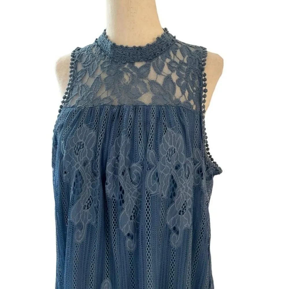 Altar'd State Women Size Medium Embroidered Crochet Dress Blue 20-857 - Image 2