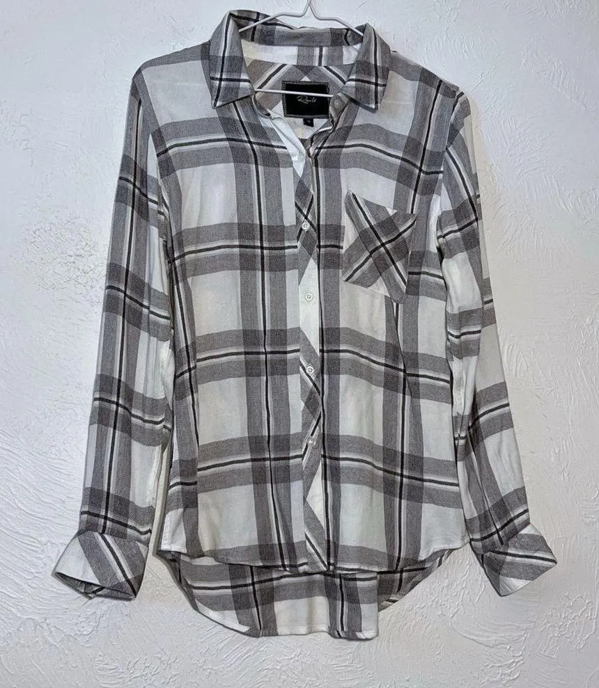 Rails Button Down Plaid Hunter Shirt Size XS Black White - Image 2
