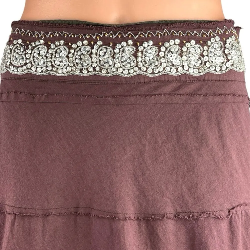 Vintage Dimri Purple Ruffle Tiered Rhinestone Peasant Boho Midi A - Image 4