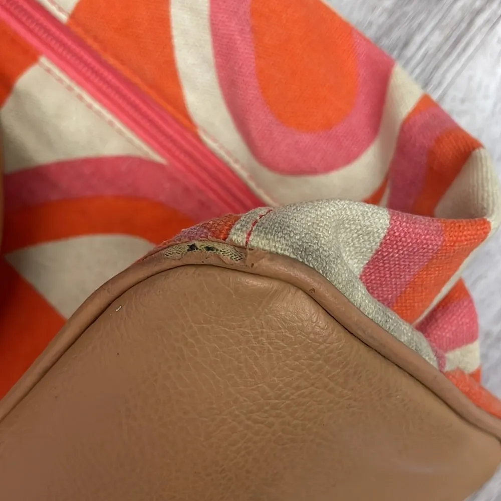 Orange, Pink & Cream Snap Top Canvas Tote See Photos For Stains - Image 9