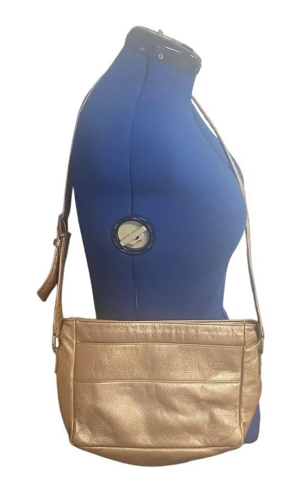 SAS Pebbled Metallic Tan Crossbody Shoulder Bag 10X3X7 Made in USA Tan - Image 1