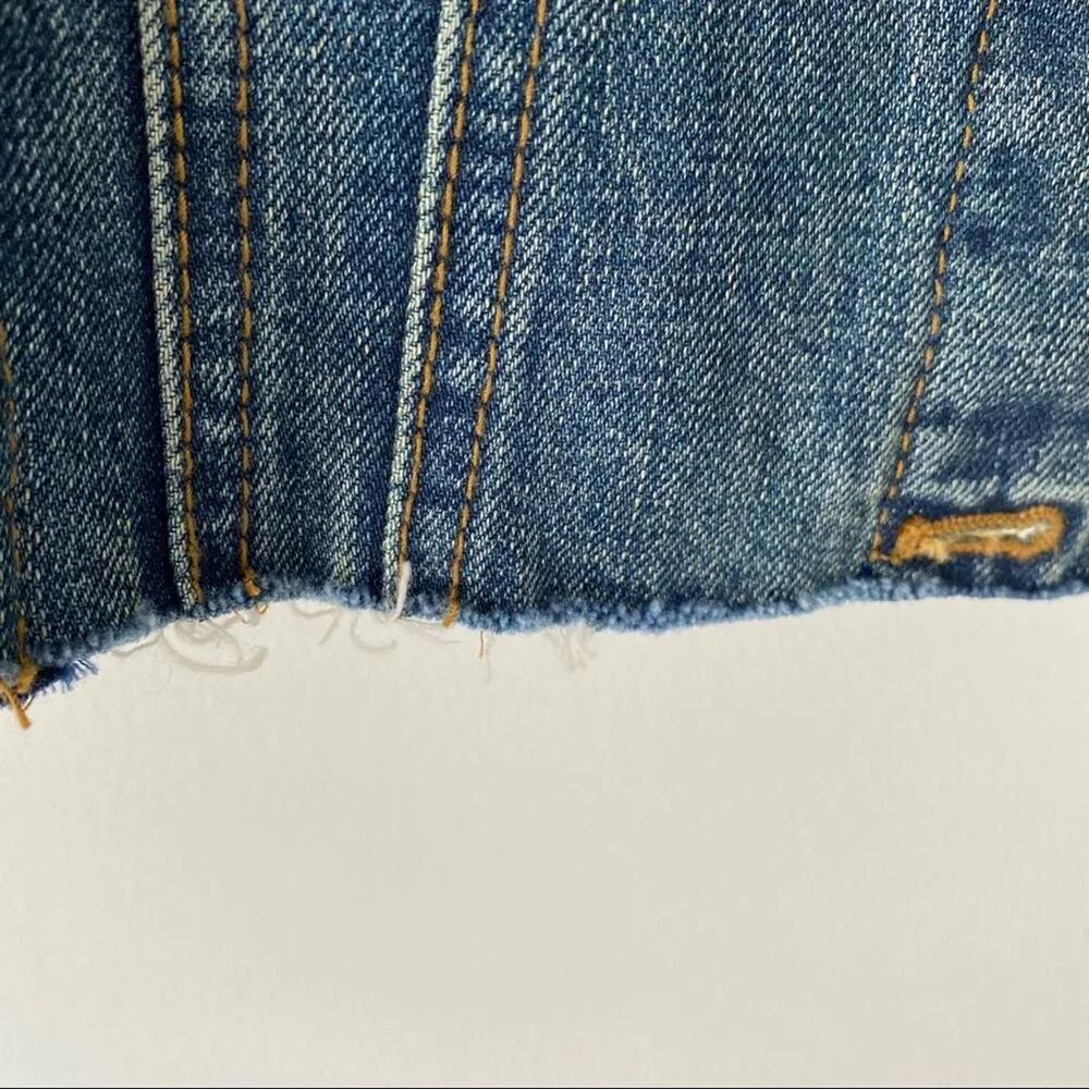 Free People Blue Lace Panel Denim Jean Jacket size small - Image 4