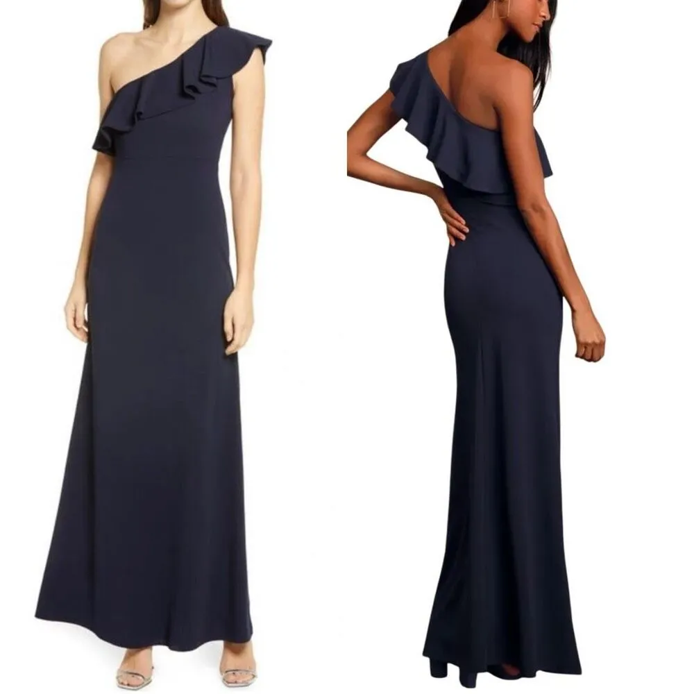 Lulu's Forever Ruffle One Shoulder‎ Trumpet Dress Navy XL Sexy Cruise Date Night - Image 5
