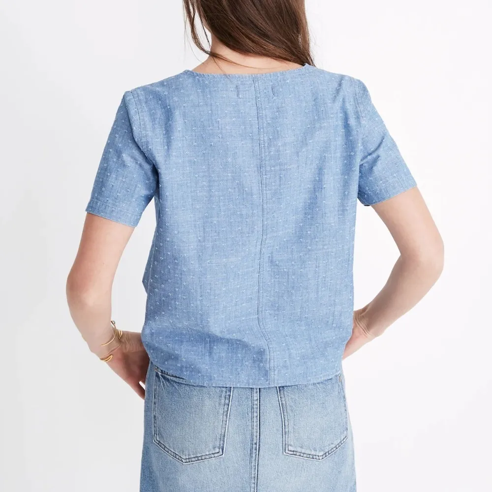 Madewell Chambray Eyelet V Neck Tie Top Small - Image 3