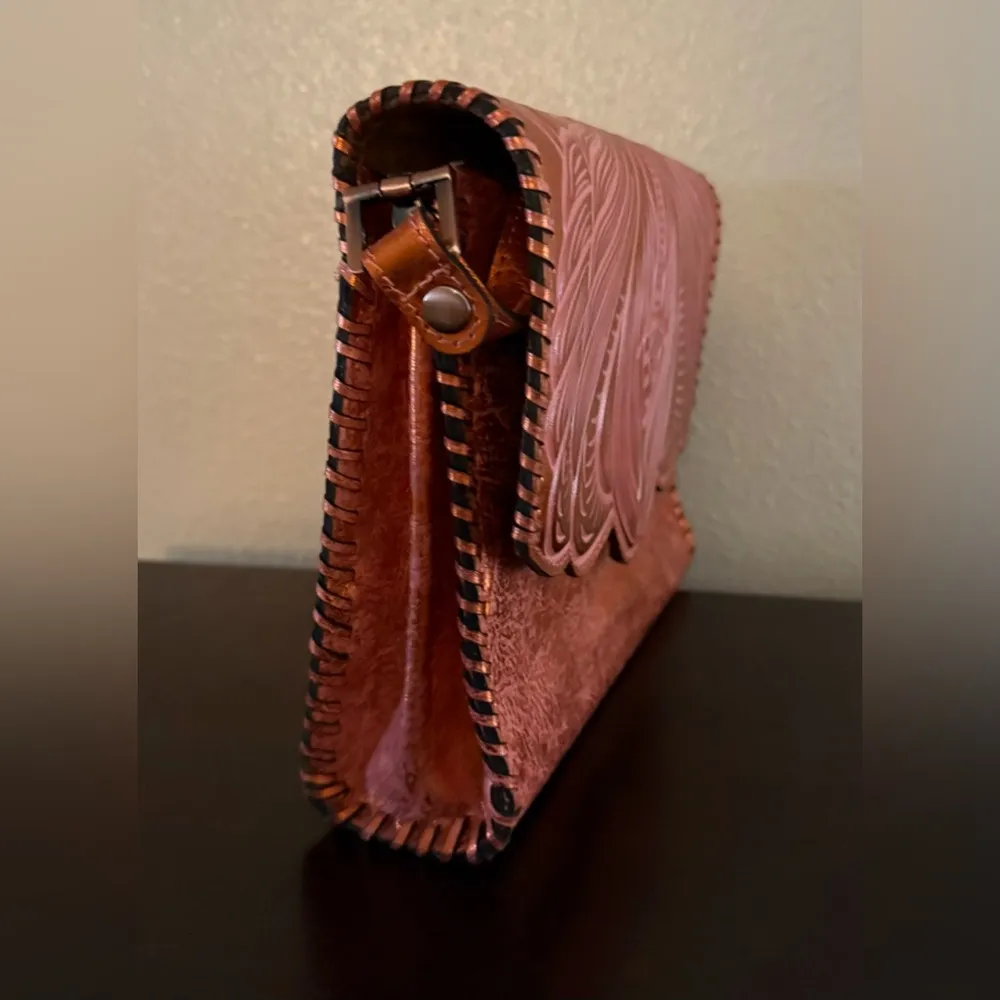 Patricia Nash Leather Sarola Crossbody Burnt Coral Bag | Purse - Image 4