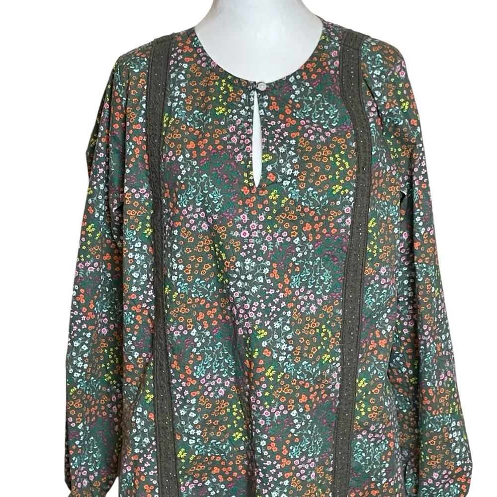 Lands End Women's Dress Large Forest Moss Mini Floral Goblincore Fairy Grunge - Image 3