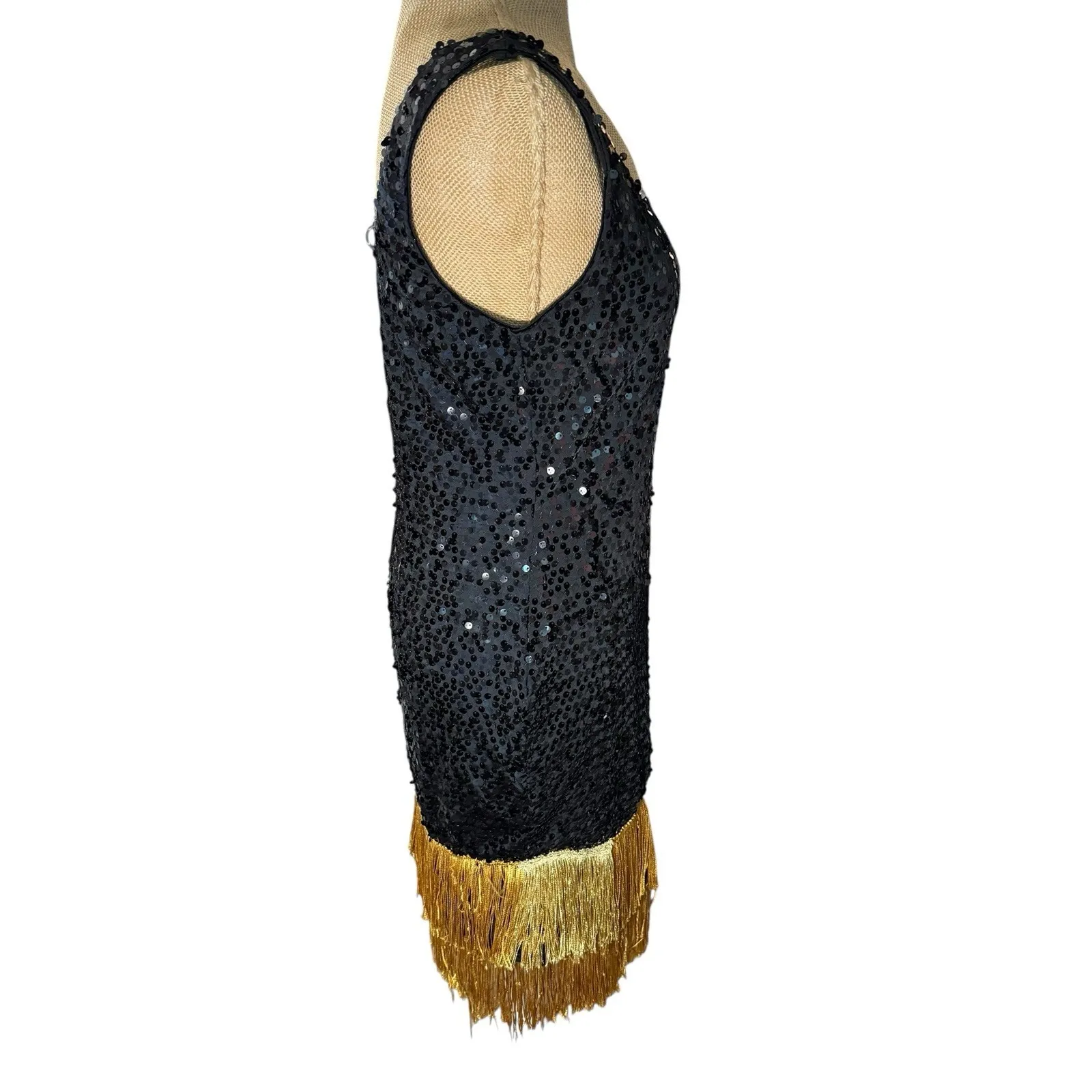 As You Wish Black Sequins Fringe Lined Flapper Large‎ Size 12 - Image 7