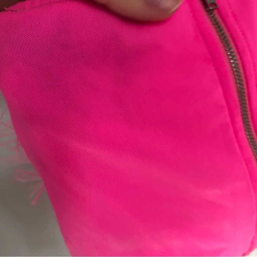 ostrich feather cropped halter top hot pink mesh zipper back women’s XL - Image 12