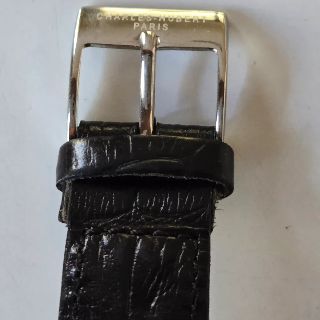 Charles Hubert Paris Ladies Rectangular Black Leather Band Watch - Image 5