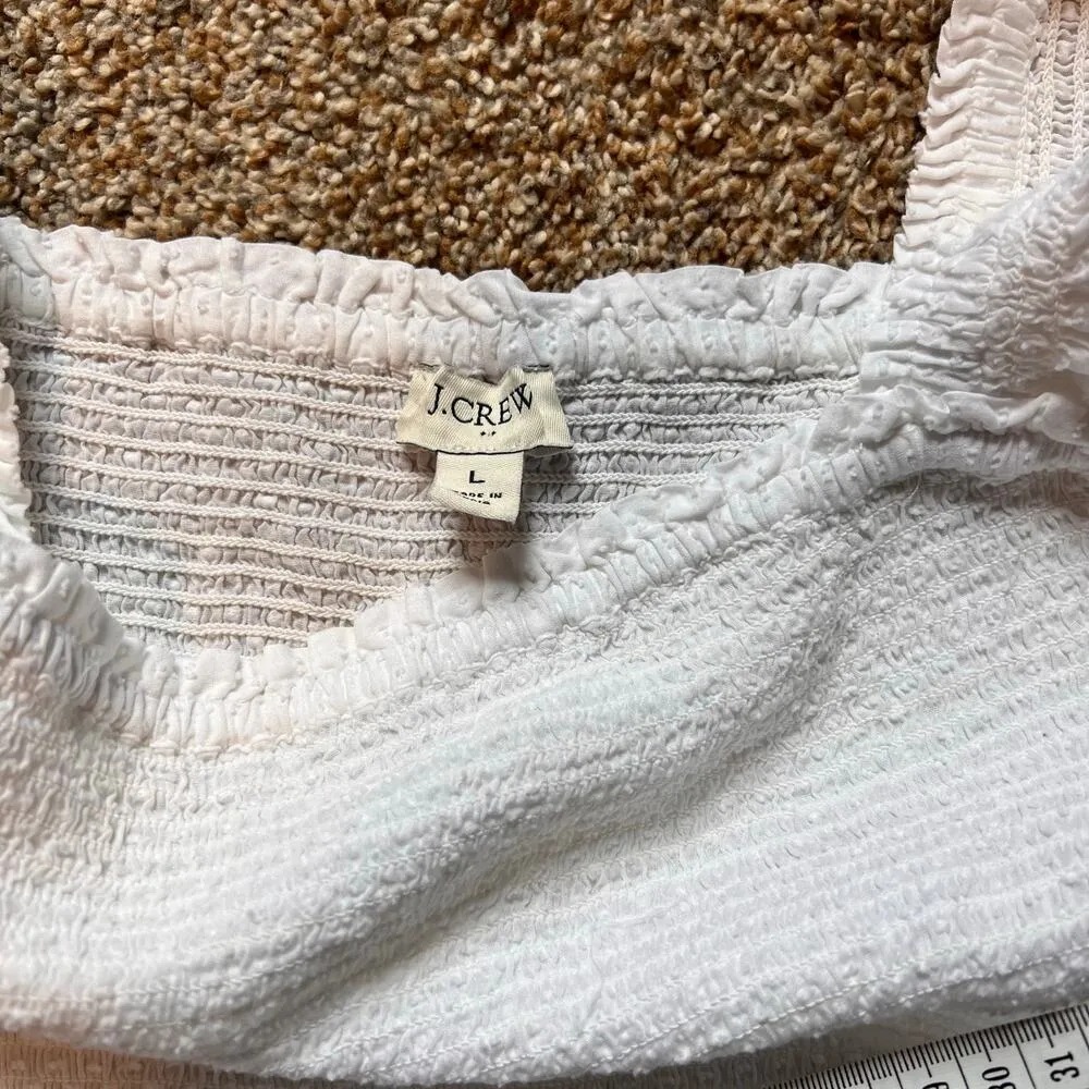 J. Crew 100% Cotton Smocked Tiered Midi Dress. White. Size Large White - Image 7