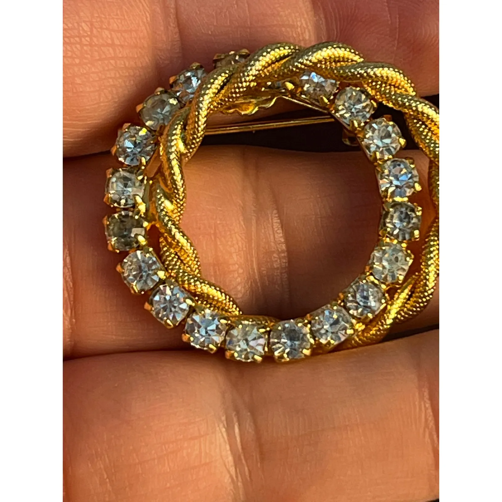 VTG Rhinestone Brooch Lot of 2 Gold Tone Concentric Circles Coquette Glam Bling - Image 5