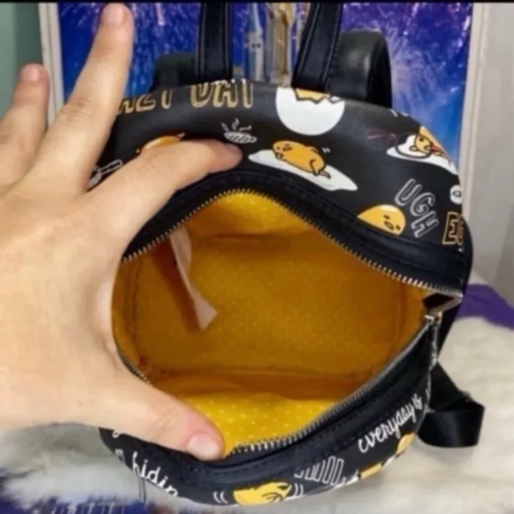 RARE MINI BP Sanrio Gudetama lazy egg black Loungefly mini backpack - Image 10