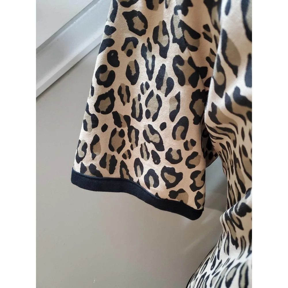 Joan Vass Women's Beige Cotton Round Neck Short Sleeve Knee Length Dress Size 1X - Image 5