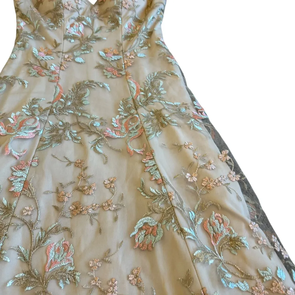 Hitherto BHLDN Eloizia Floral Embroidered Beige Dress Knee Length Size 4 Women's - Image 6