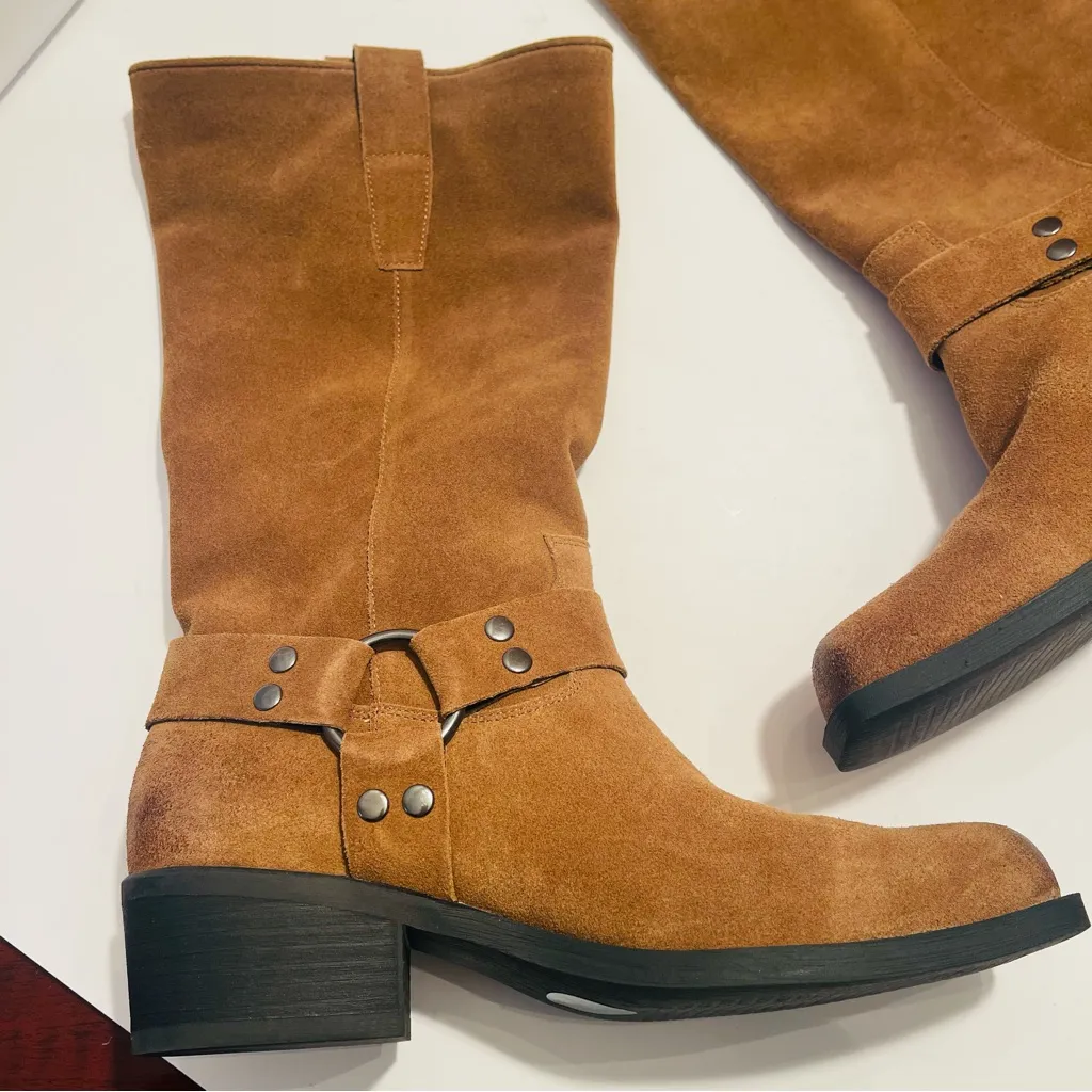 Steve Madden RUSKIN Moto boots Brown Chestnut Suede Leather country Cowgirl 8M - Image 10