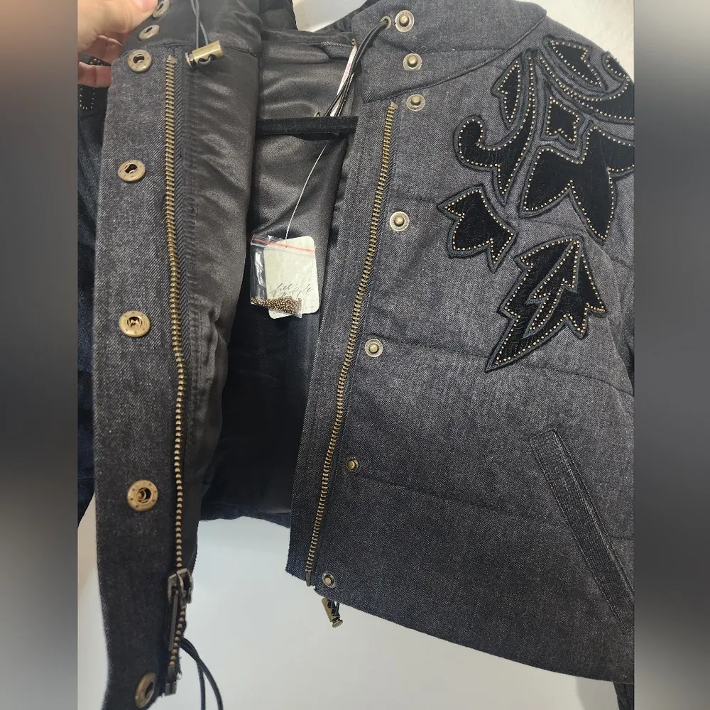 New Free People Fleur De Lis Denim Puffer Jacket Size S - Image 3