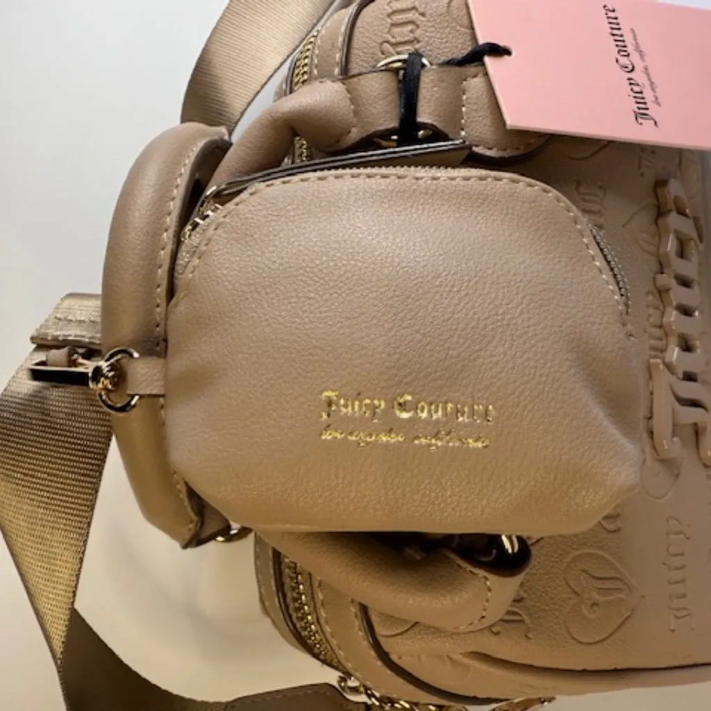 Juicy Couture Semi Charmed Satchel Cafe Beige Embossed Crossbody Coin Pouch NWT - Image 4