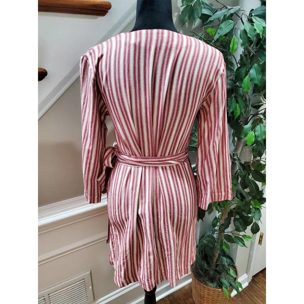 Volcom Red/ Ivory Stripe "Pull Here" Wrap Dress Soft Cotton Size Small - Image 9