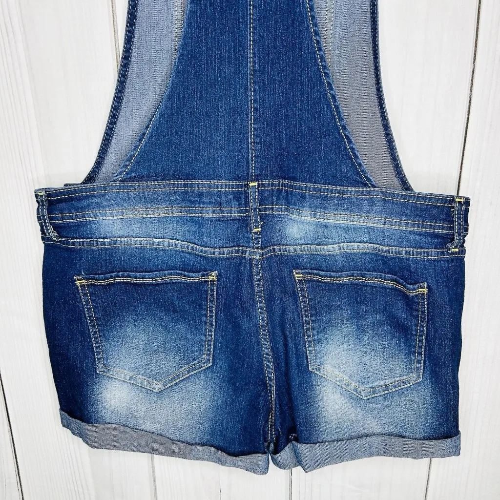No Boundaries Short Jeans Overalls Stretch Denim Size L (11-13) Cuffed - Image 9