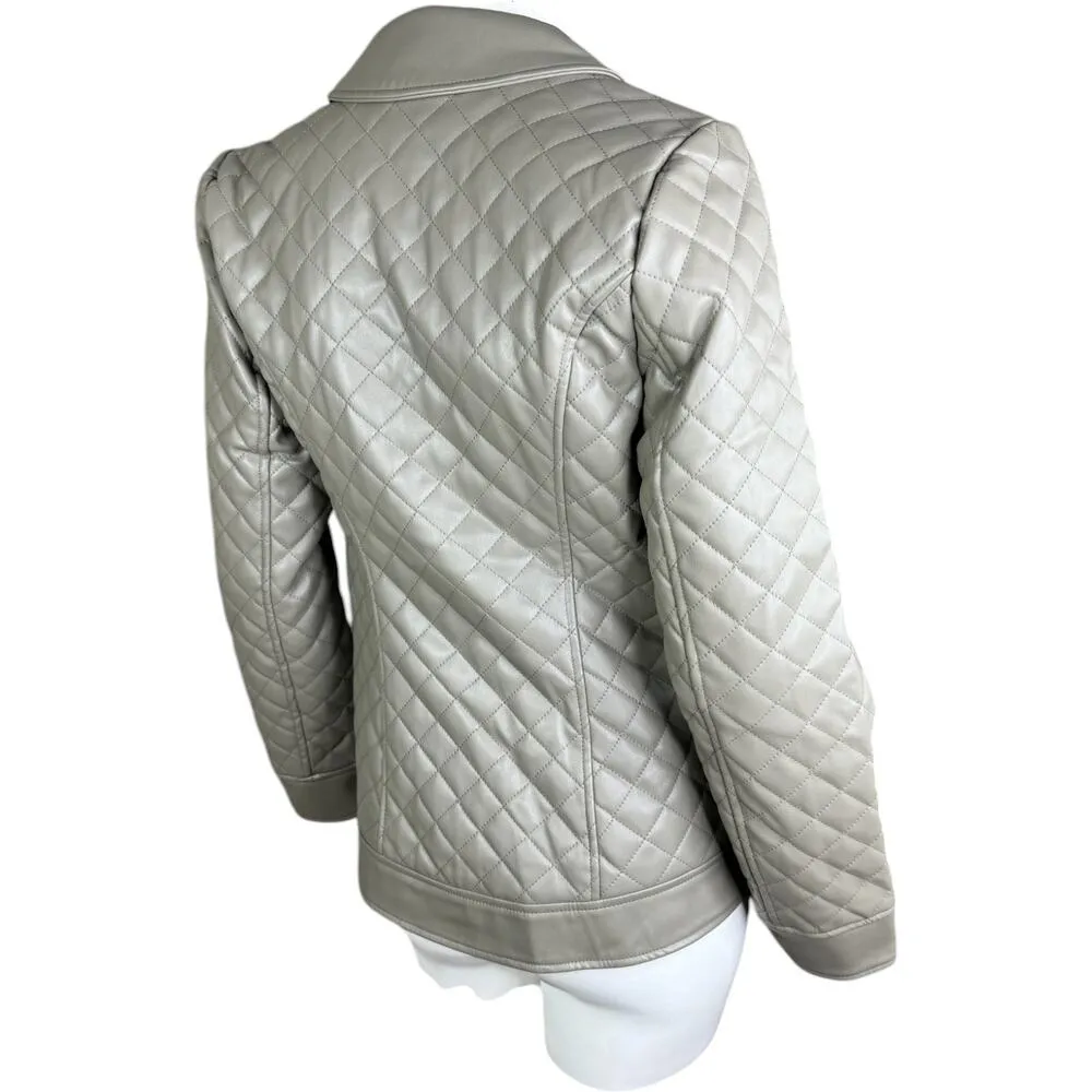 Denim & Co. Signature Quilted Faux Leather Blazer Olive XX-Small NWOT Business - Image 3