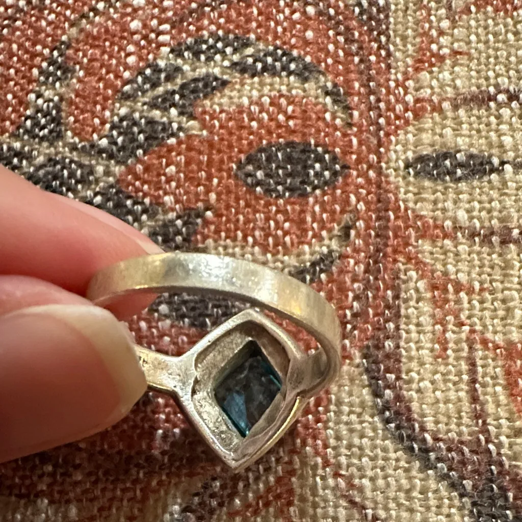 Elegant Silver and Blue Gemstone Ring Size 8 - Image 3