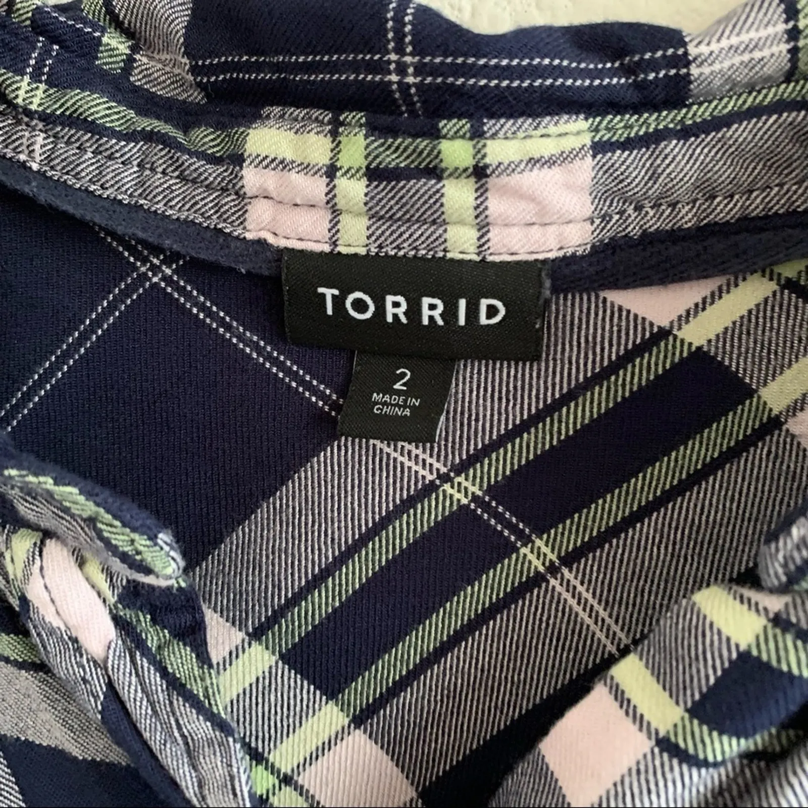 Torrid Taylor Navy Plaid Twill Button Front Slim Fit Shirt 2X - Image 6