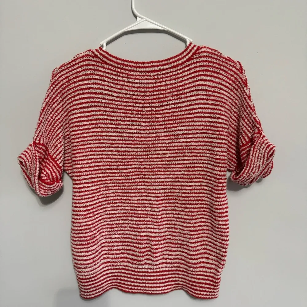 J Crew Red and White Striped Short Sleeve Top - Image 5