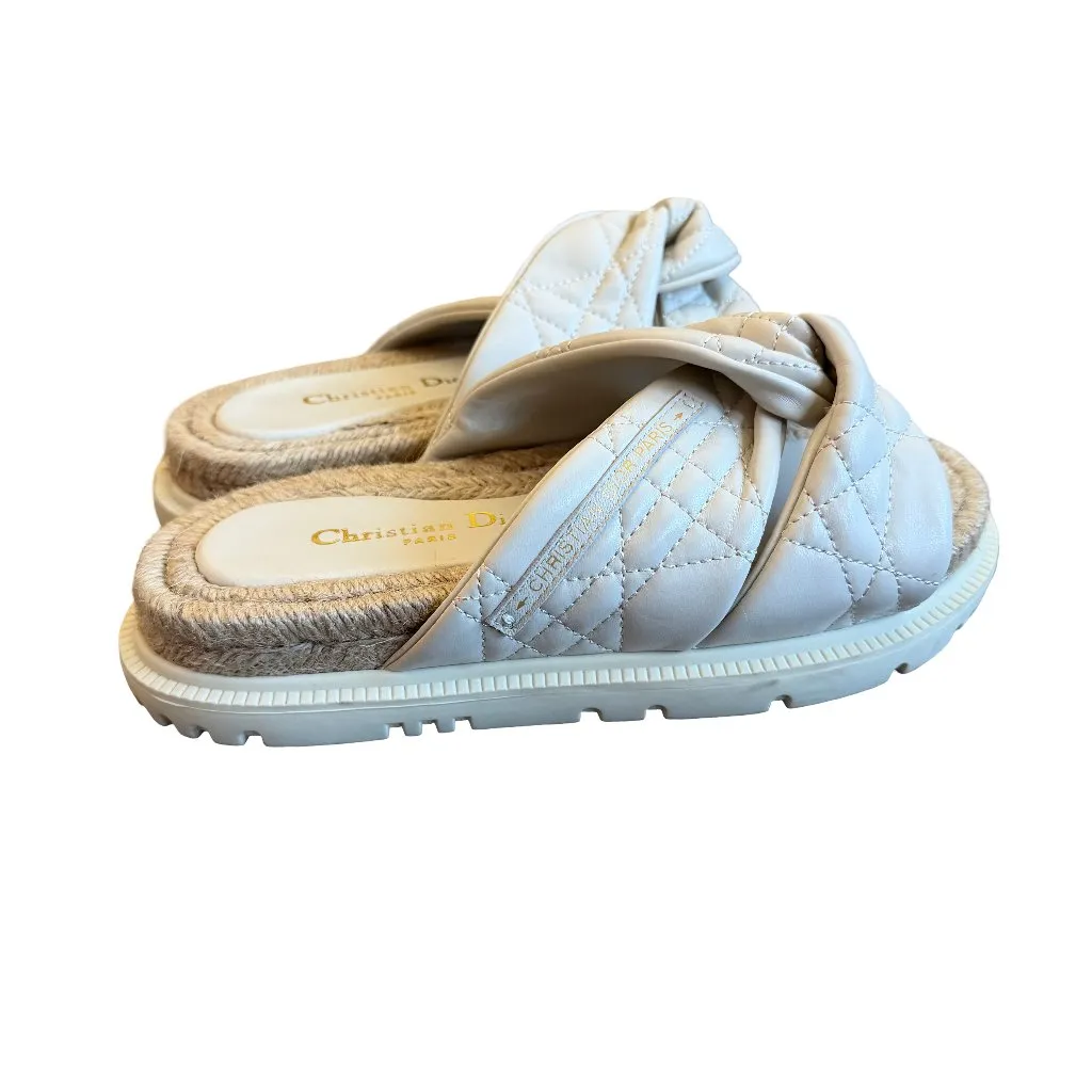 Dior Dtwist Off White Slide Sandals Cannage Quilted Lambskin Espadrilles Size 38 - Image 2