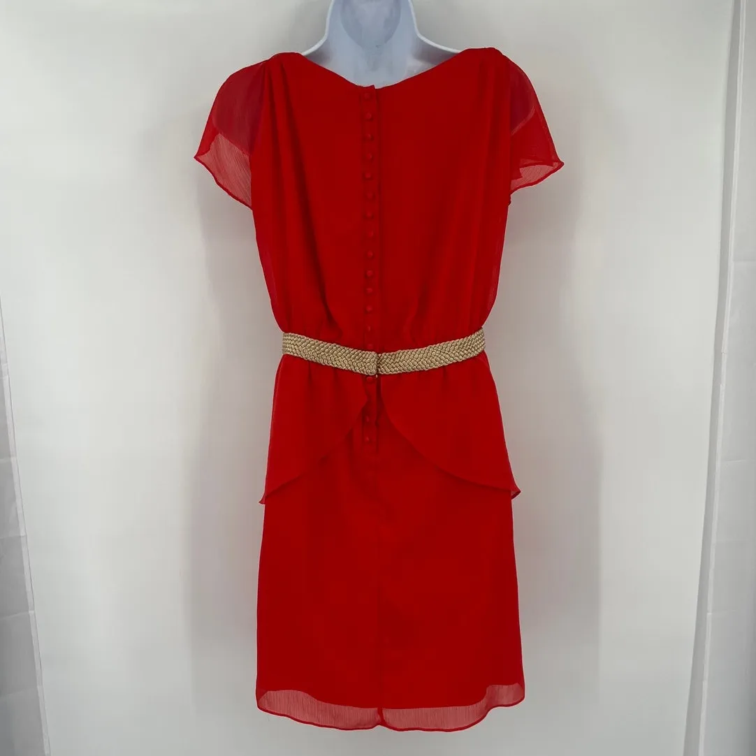 Badgley Mischka Chiffon Dress 2 Red Flutter Holiday Glam Romantic Banana Pepper - Image 5