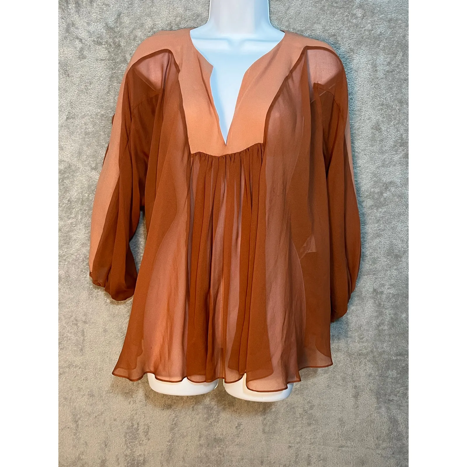 See By Chloe Silk Babydoll Blouse Size 10 Sheer Pink Coquette Renaissance Boho - Image 3