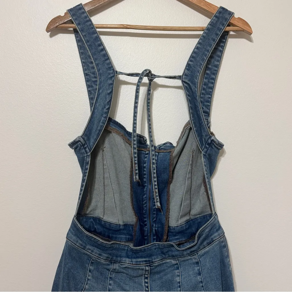 Free People CRVY 2nd Ave One Piece Denim Jumpsuit Flare Size 10 Women’s Western - Image 7