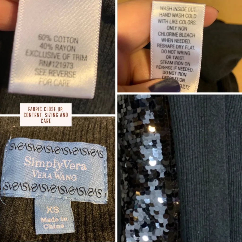 SIMPLY VERA VERA WANG GRAY RIBBED KNIT W/BLACK SEQUINS CARDIGAN SWEATER (XS) - Image 9