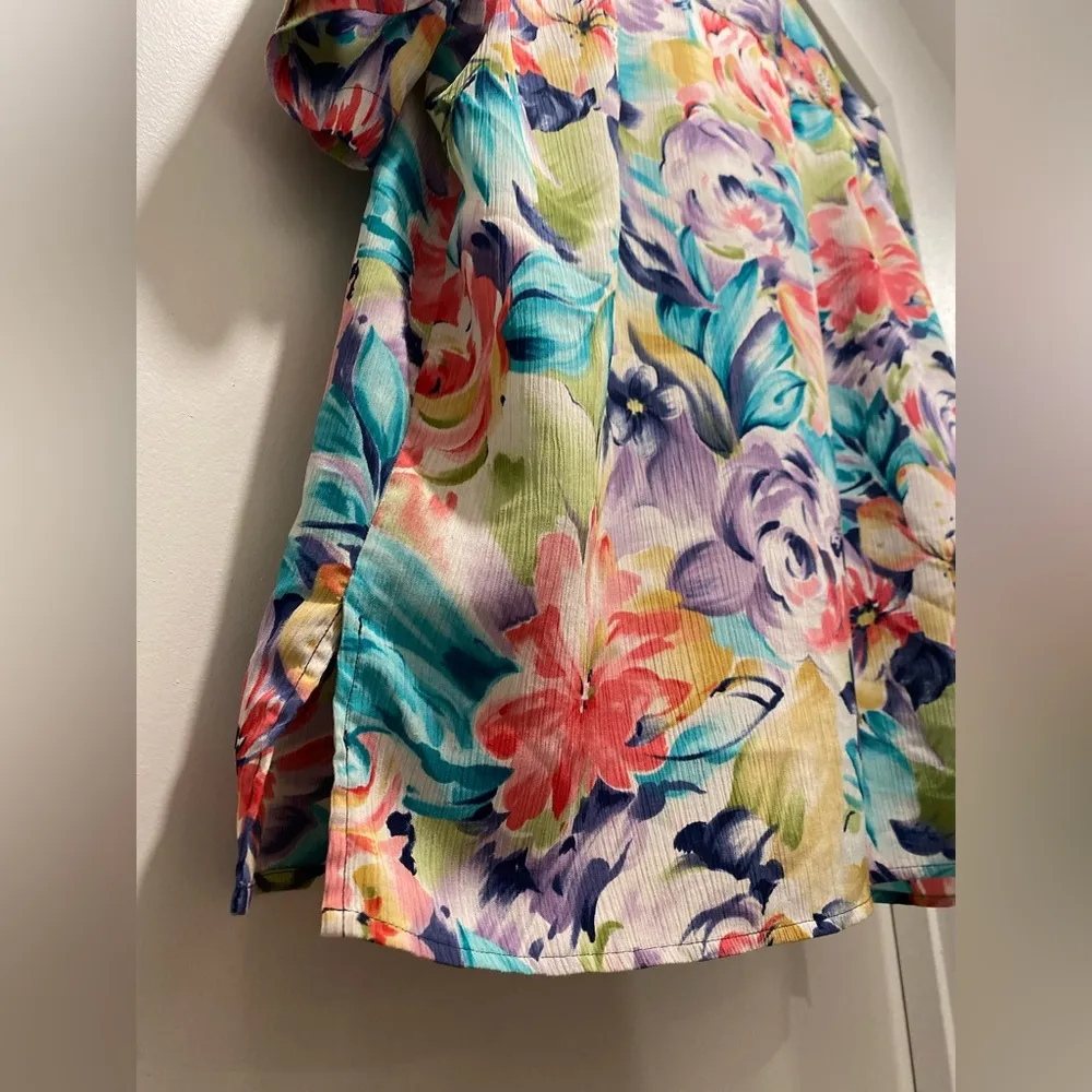 VTG 90s 80s Alfred Dunner Colorful Floral Button-Up Short Sleeve Blouse Top - 12 - Image 11