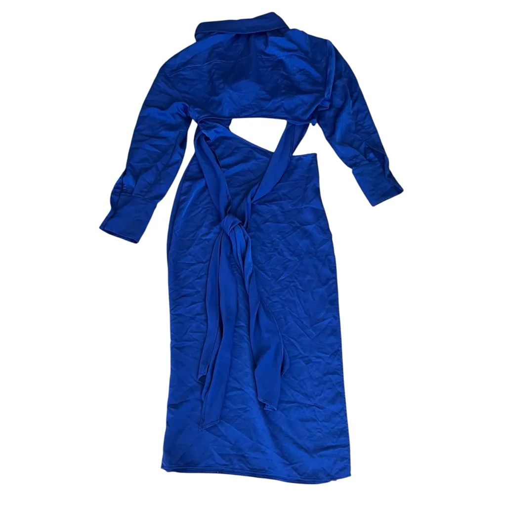 Ronny Kobo Women’s Ranell Collared Long Sleeve Royal Blue Wrap Cutout Midi Dress - Image 7