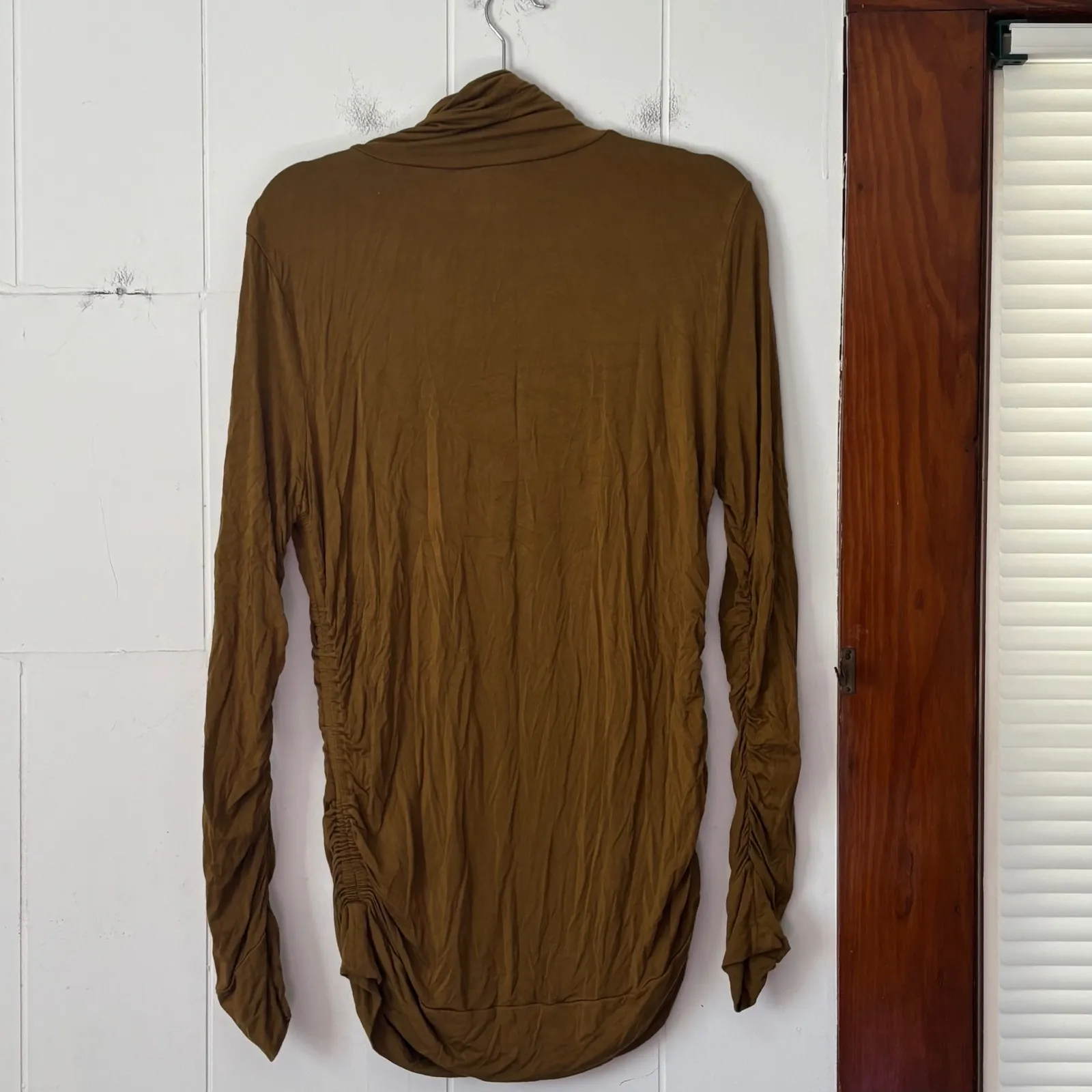 Soft Surroundings Olive Ruched Turtleneck Long Sleeve Top XL Classic Old Money - Image 3