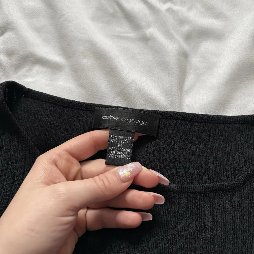 Womens Size Medium Sweater Black Long Sleeve Striped Vampire City Goth Chic Y2K - Image 2