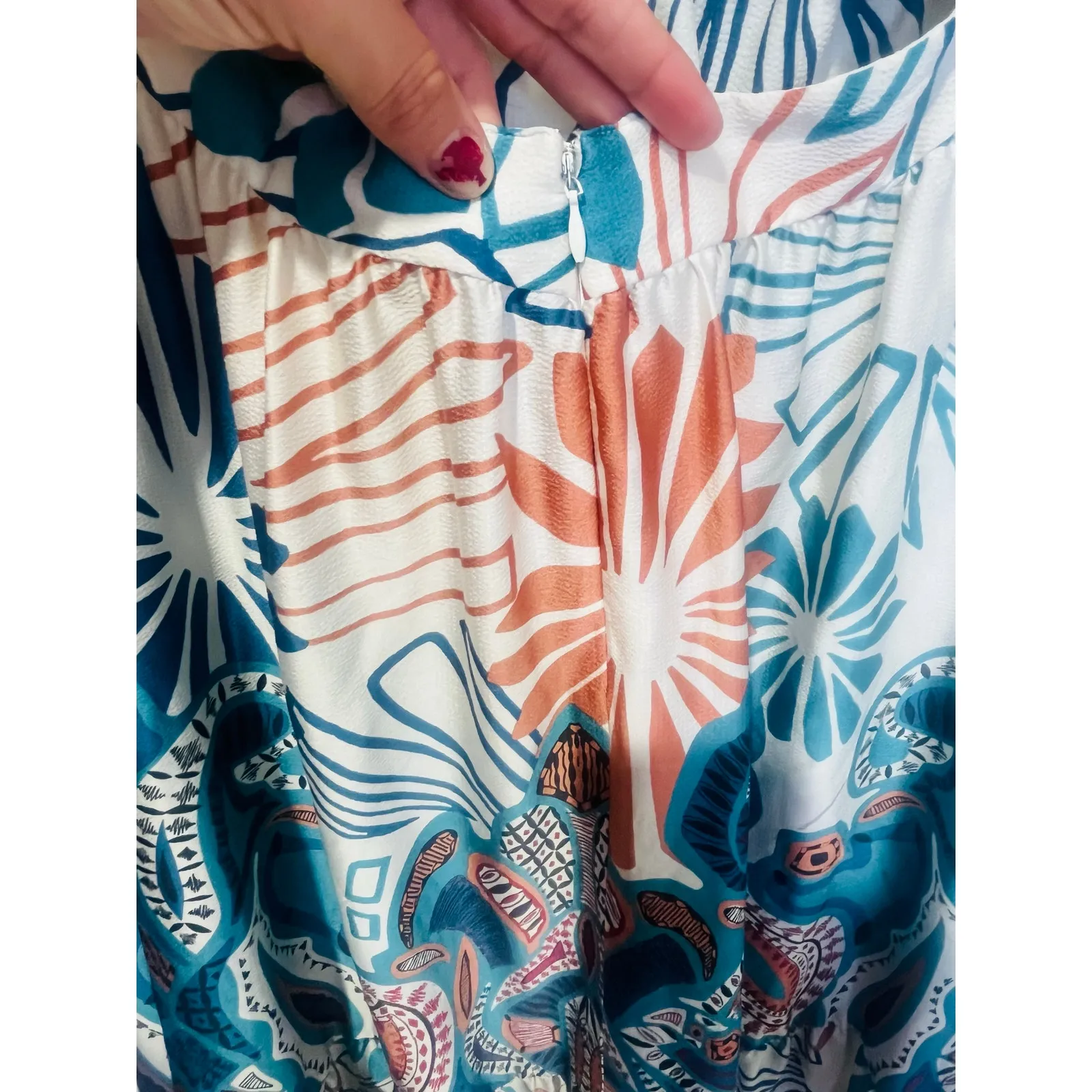 BA&SH Women,s Blue White Paisley Print V-Neck Tiered Maxi Dress Size Medium - Image 6