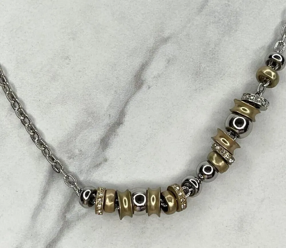 Chicos Silver Gold Tone Barrel Beaded Rhinestone Long Necklace 45" ✨ - Image 2