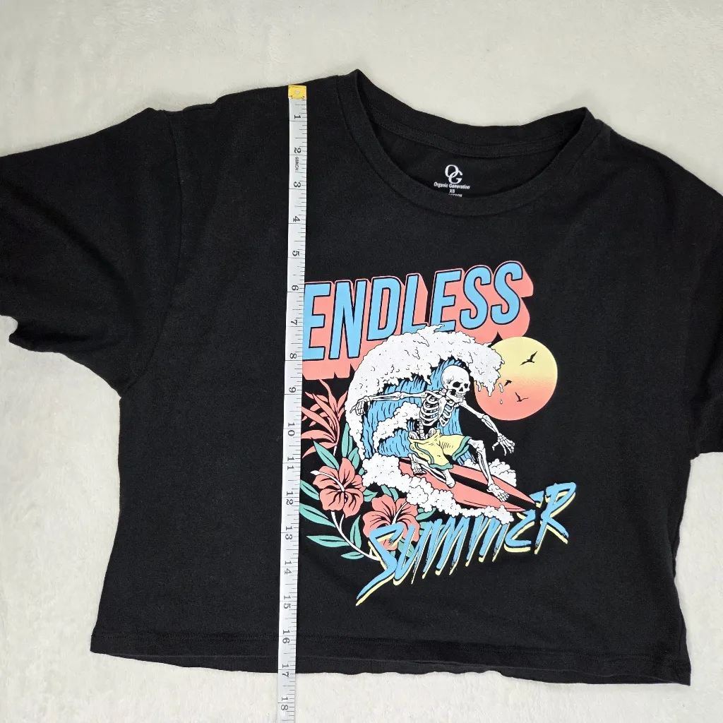 Organic Generation Black Graphic Short Sleeve Crop‎ Tee Endless Summer Skeleton Size XS - Image 4