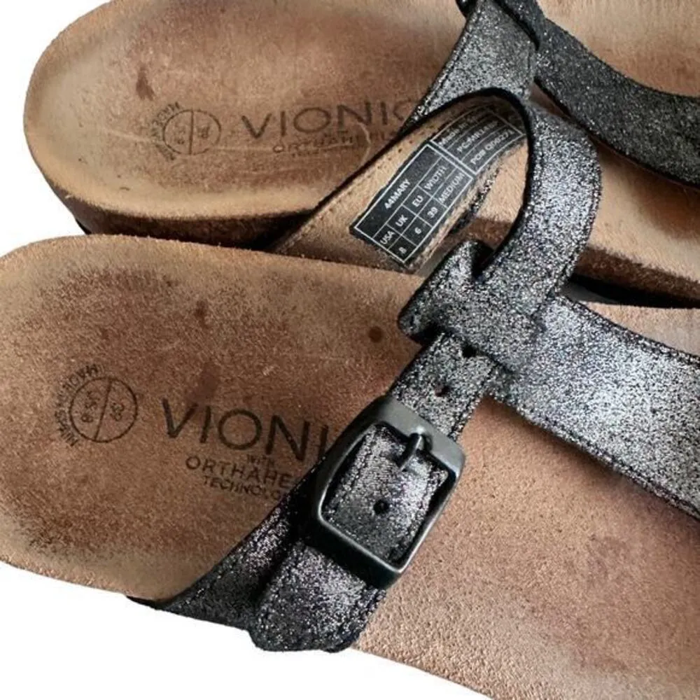 Vionic Mary Black Glitter Orthaheel Technology Thong Slip On Comfort Sandal 8‎ - Image 2