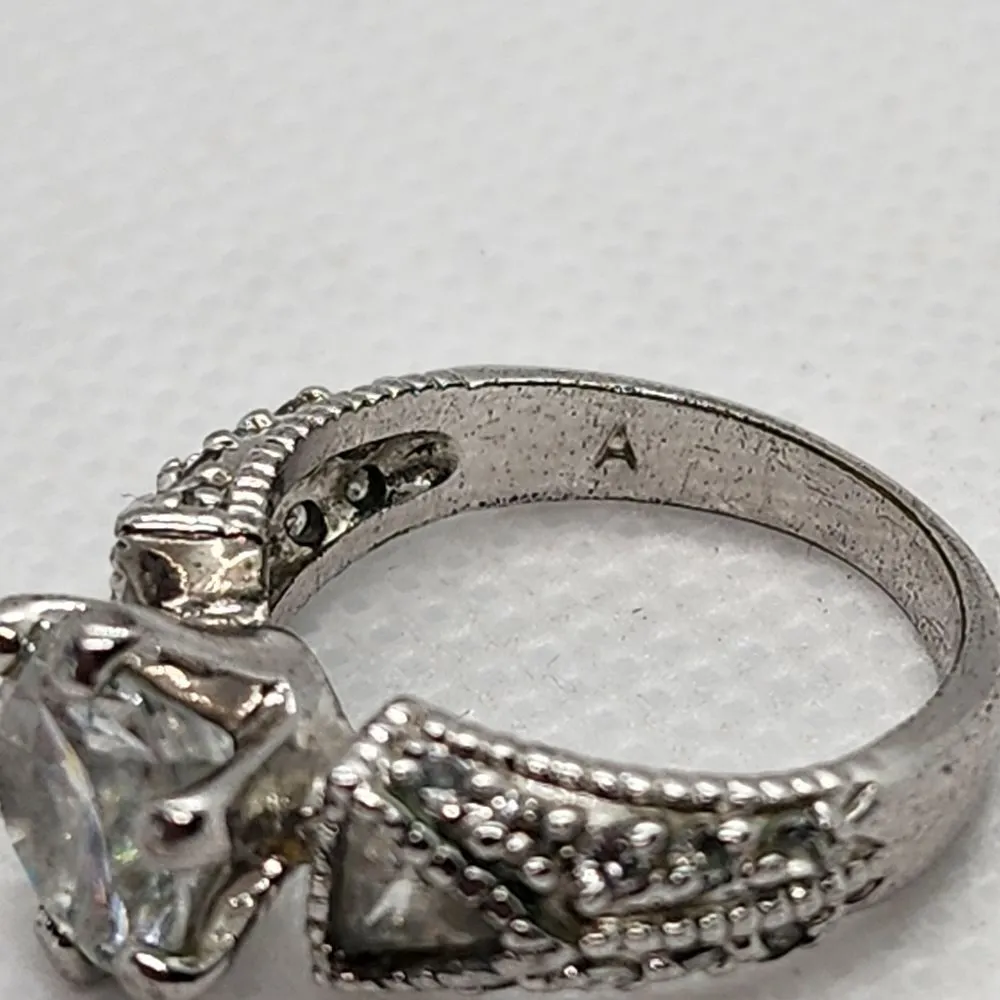 Avon Art Deco Silver Tone & Clear CZ Ring (4.75) - Image 6