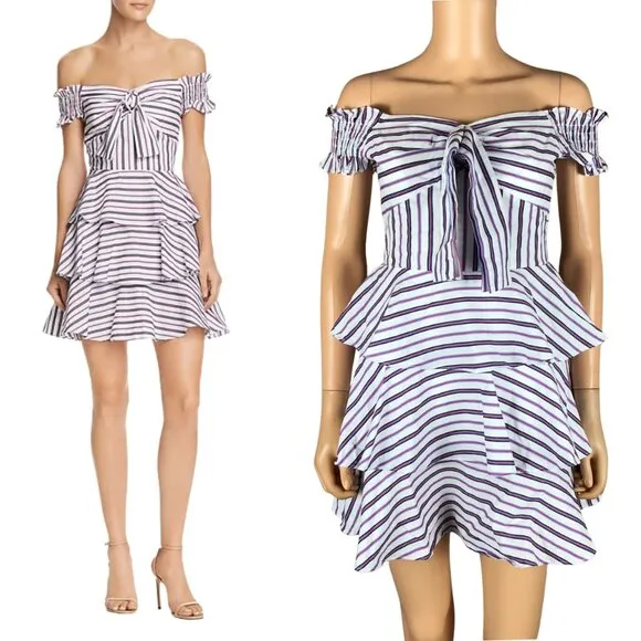 Lucy Paris Cotton Off-the-Shoulder Red/White/Blue Striped Dress NWT SMALL - Image 2