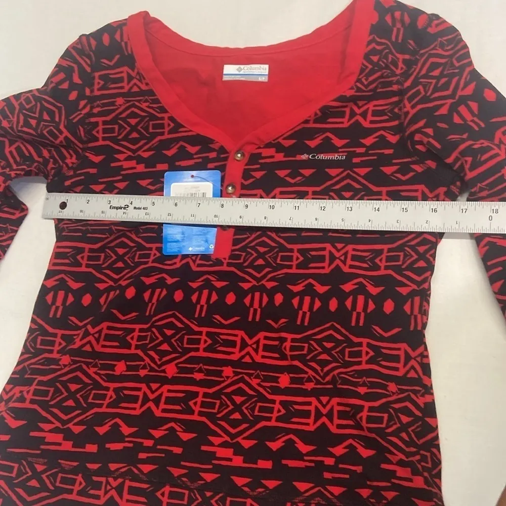 Columbia Red Black Print Holly Hideaway Long Sleeve Top Shirt Women S/P - Image 2