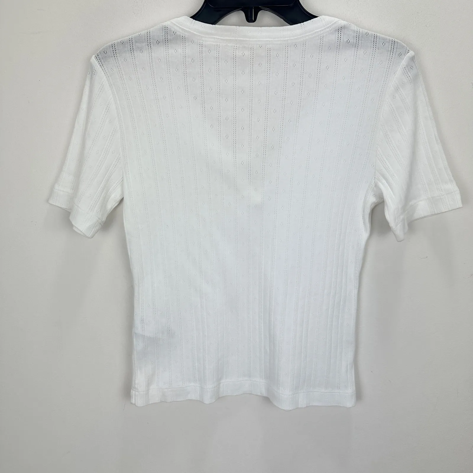 Madewell Pointelle Notch Neck Tee Shirt Cotton White Basics Casual Small NWT - Image 12